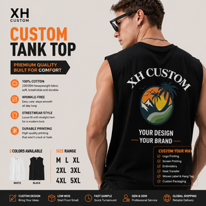 Camiseta sin Mangas XH CUSTOM para Hombre, 100% Algodón, Cuello Redondo, Corte Holgado, Estilo Urbano con Diseño Estampado en la Espalda - Product Image 1