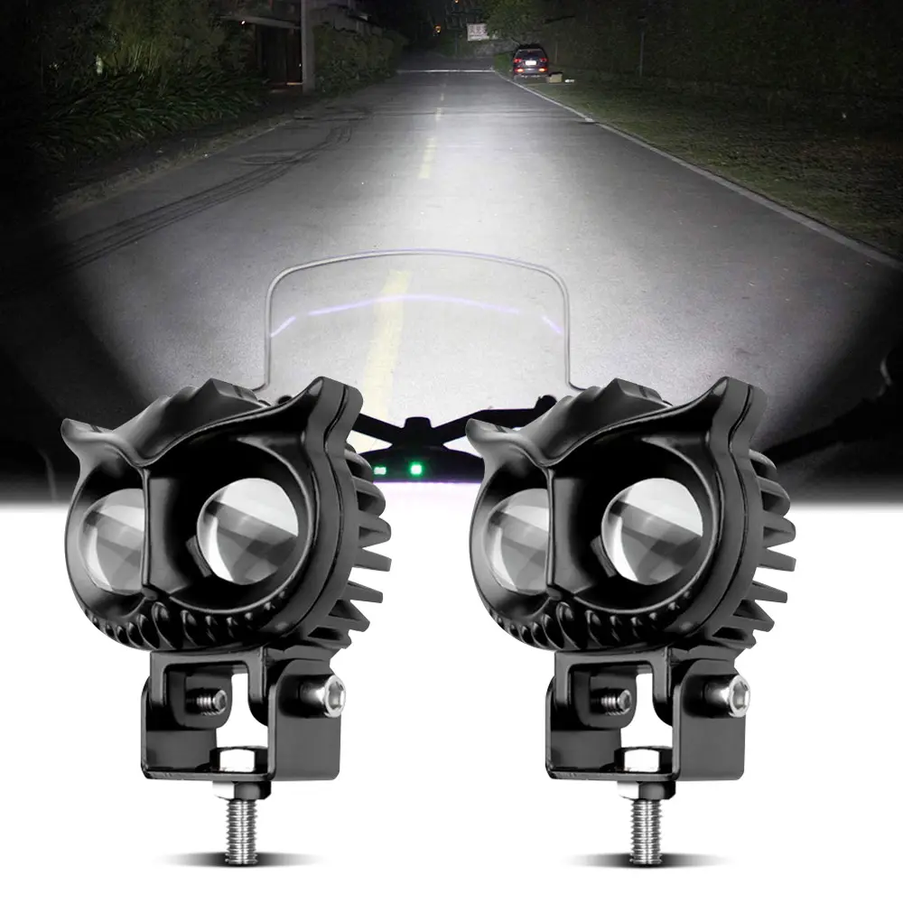 BAOBAO lampu depan LED sepeda motor, lampu pencahayaan BB1290 burung hantu Moto Mini Drive Spot putih kuning untuk sepeda motor