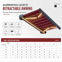 Auvent rétractable automatique à cassette, structure en aluminium, tissu acrylique, protection solaire pour l'extérieur