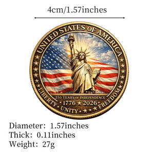 Moneda Conmemorativa del 250 Aniversario de la Independencia de Estados Unidos, Artesanía Metálica, Estatua de la Libertad, Decoración con la Bandera, Regalo - Product Image 4