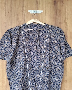 Robe Kimono Imprimée Bleue en Coton à Motifs Floraux Imprimés à la Main, Respirante, à Manches Longues, Vêtement de Nuit, Tailles Disponibles - Product Image 5
