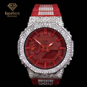 Nouvelle Arrivée <span class=keywords><strong>Montre</strong></span> Hip Hop Personnalisée en Moissanite Effet Diamant Bracelet Rouge <span class=keywords><strong>Montre</strong></span> de Luxe Tendance pour Acheteurs en Gros et Revente - Product Image 1