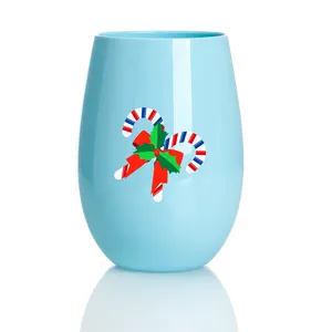 Custom Tritan חג המולד יין זכוכית כוס פלסטיק Stemless חג יין זכוכית לחג המולד