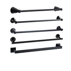 WEKIS Modern Matte <b>Black</b> Metal Shape Wall-Mounted Five-Piece Eco-Friendly <b>Bathroom</b> Towel Rail Holder Bar <b>Set</b> Customized Logo - Product Image 2