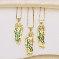 Nouveau Collier Pendentif Niche en Cuivre Plaqué Or 18K avec Zircon Coloré, Motif Canne de Père, Accessoires de Mode Exquis en Gros