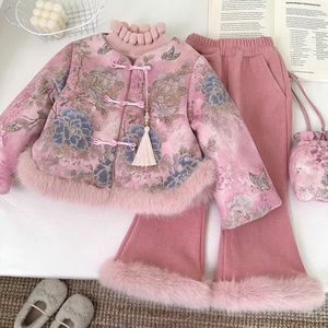 Traditional Chinese Winter Thickened Warm Girls Outfit Three Piece Set New Year Style - Product Image 1