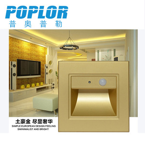 Poplor <b>Led</b> <b>Sensor</b> Floor <b>Light</b> 1.5W Embedded Brass Wall Corner Stair Lighting With Motion Detection For Indoor Use - Product Image 2