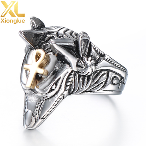 Fashion Egyptian God Anubis Gold Ankh Cross Stainless Steel <b>Finger</b> <b>Rings</b> Window Beaker <b>Rings</b> Jewelry for Men Boys - Product Image 3