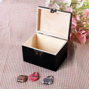Wooden Storage Box <b>Square</b> Solid Wood With <b>Combination</b> Lock For Home Bedroom Jewelry Box - Product Image 2