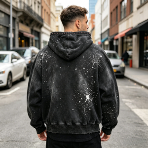 Sweat à capuche personnalisé avec fermeture éclair, imprimé brodé effet pierres précieuses et paillettes, délavé soleil, vintage, vieilli, délavé à l'acide, orné de strass en forme de diamant - Product Image 3