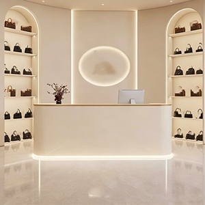 CR166 Elegant LED Lit MDF Wood Service Desk Curved Reception Counter for Hotel Lobby Beauty Clinic Information Cashier Desk - Product Image 3