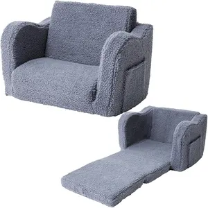 Kids Sofa Couch Fold Out Baby Toddler Comfy Soft Chair For Boys Girls Flip Out Foldable Children 2 In 1 Convertible Sofa