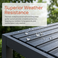 Pergola intelligente à lames orientables effet bois, pergola extérieure motorisée en aluminium équipée d'un éclairage RGB contrôlé par application et d'un capteur de pluie