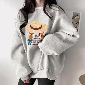 Sweat-shirt à col rond blanc et gris de style européen pour femmes, grande taille, vêtements d'extérieur, nouvelle tendance automne/hiver, dessin animé - Product Image 1