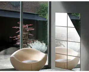 2 autocollants muraux auto-adhésifs effet miroir, feuille autocollante pour salle de bains, salon, chambre à coucher, décor argenté carré en acrylique