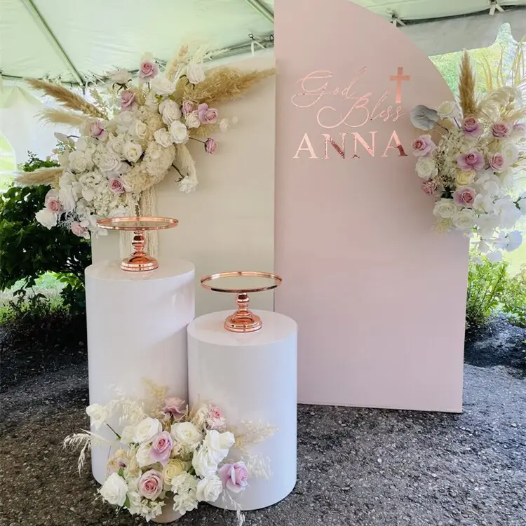 Perlengkapan dekorasi pernikahan putih silinder alat peraga meja makanan penutup kue bulat alas silinder berdiri Set untuk meja makanan penutup