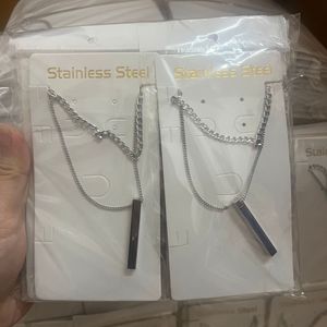 Colliers pour hommes en acier inoxydable avec chaîne à maillons, pendentif géométrique en forme de barre verticale 3D, collier cubain en corde de blé pour superposition - Product Image 5