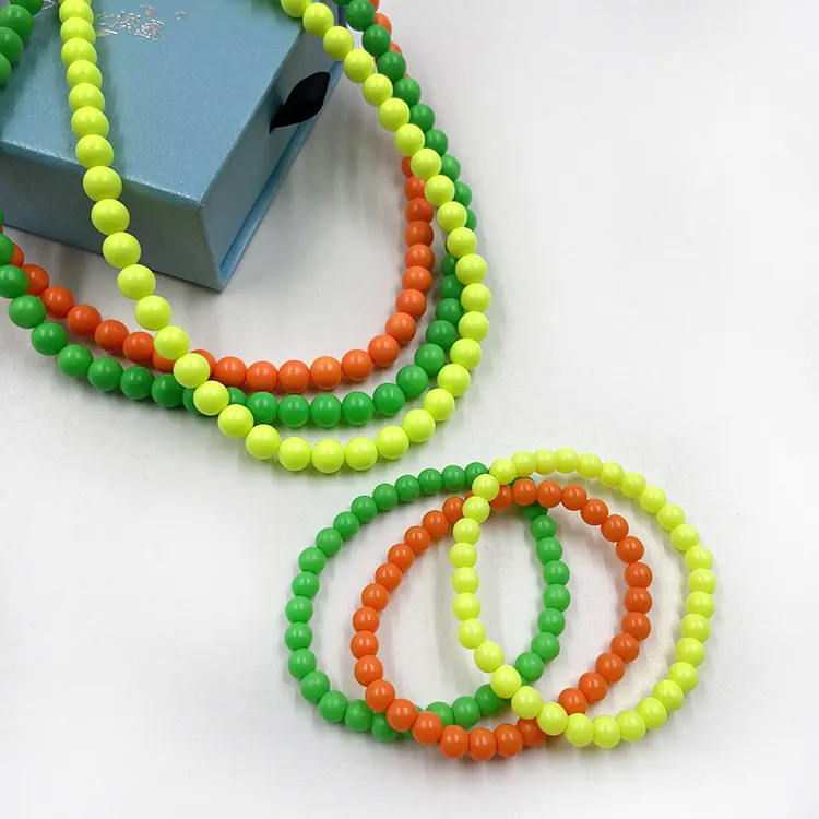 S925 argent orange vert jaune néon perles mignon collier et bracelet ensembles pour néon bijoux