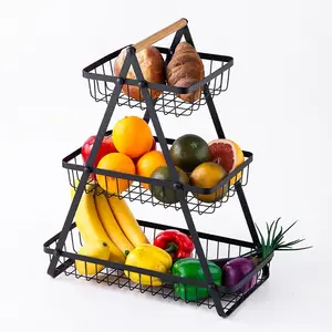 Hete Verkoop Fruitmand Stapelbare Opslag Opknoping Metalen Draadmanden Voor Keuken Aanrecht Organizer