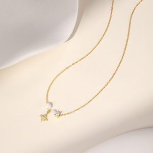 โกลด์ ลักชัวรี สตาร์ มูน 925 เงินสเตอร์ลิง สร้อยคอแฟชั่นมุก ชุบ 18K - Product Image 5