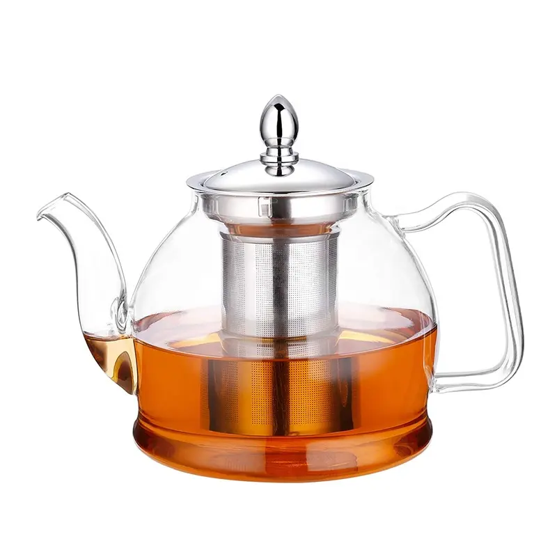 Penjualan Terbaik Stovetop ketel teh aman mekar dan longgar Set pembuat teh daun 1000ml teko kaca dengan Infuser yang dapat dilepas