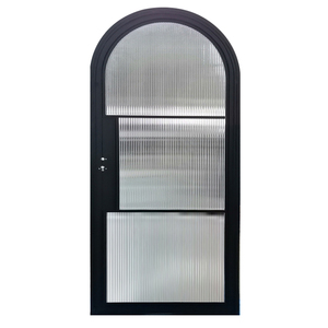 Portes intérieures modernes en acier à dessus rond avec verre cannelé opaque pour l'intimité, surface finie pour salle à manger et supermarché - Product Image 4