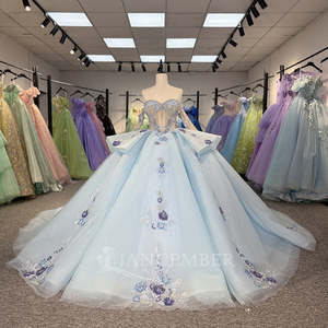 Jancember 6838 Vestidos <span class=keywords><strong>de</strong></span> XV Años <span class=keywords><strong>Azul</strong></span> <span class=keywords><strong>Cielo</strong></span> con Escote Corazón y Cola Larga - Product Image 1