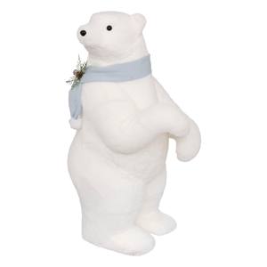 Oso de peluche blanco con efecto de piel y bufanda azul 62x45 H. 100cm - Product Image 1