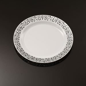 Assiettes jetables en plastique <span class=keywords><strong>avec</strong></span> bordure en or Plats jetables PS pour fêtes de mariage Colliers creux en dentelle Plats et assiettes - Product Image 1