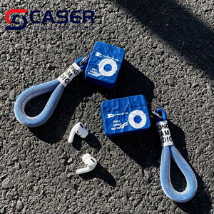 Étui pour écouteurs en forme de disque CD bleu tendance pour <span class=keywords><strong>Airpodspro</strong></span> 1/2/3, étui pour écouteurs irrégulier, cordon, boucle de fixation, accessoire antichoc - Product Image 4
