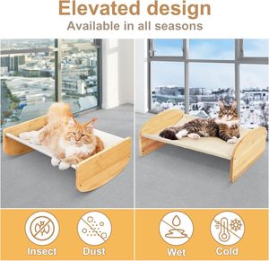 Hamaca elevada para gatos, 2 en 1 columpio, silla para dormir para gatos de interior, suelo elevado, cuna para gatitos, columpio para gatos con marco de madera - Product Image 4