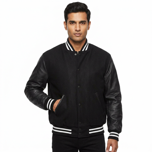 Veste de baseball universitaire de haute qualité fabriquée en usine, broderie personnalisée, veste varsity pour homme avec manches en cuir - Product Image 1