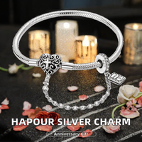 Hapour Gelang Perak Sterling Wanita dengan Liontin Kupu-kupu, Hati, Bulan, Bintang, Rantai Ular, Zirkonia Kubik 5A, 17cm, untuk Hadiah Ulang Tahun
