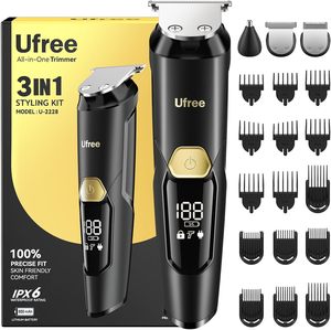 Kit de Recortadora de Barba 3 en 1 UFREE, 8000 RPM, Kit de Aseo Diario para Viajes para Hombres, Recortador Múltiple y Cabezales Intercambiables Fáciles, Recortadora de Vello Nasal - Product Image 3