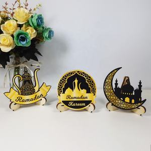 3pcs Eid Ramadan Mubarak Décorations Ornement Eid Mubarak Panneaux de table en bois Eid Décorations pour lune <span class=keywords><strong>Aladin</strong></span> Ornament Décoration de table - Product Image 4