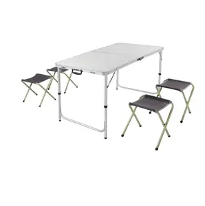 Easy-Carry Aluminium Verstelbare Folding Dining Outdoor Camping Picknick Tafel Set Met 4 Krukken