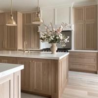 Armoires de cuisine modernes modulaires en chêne blanc sur mesure, prêtes à assembler, avec bord biseauté, robinet artificiel, ignifuges