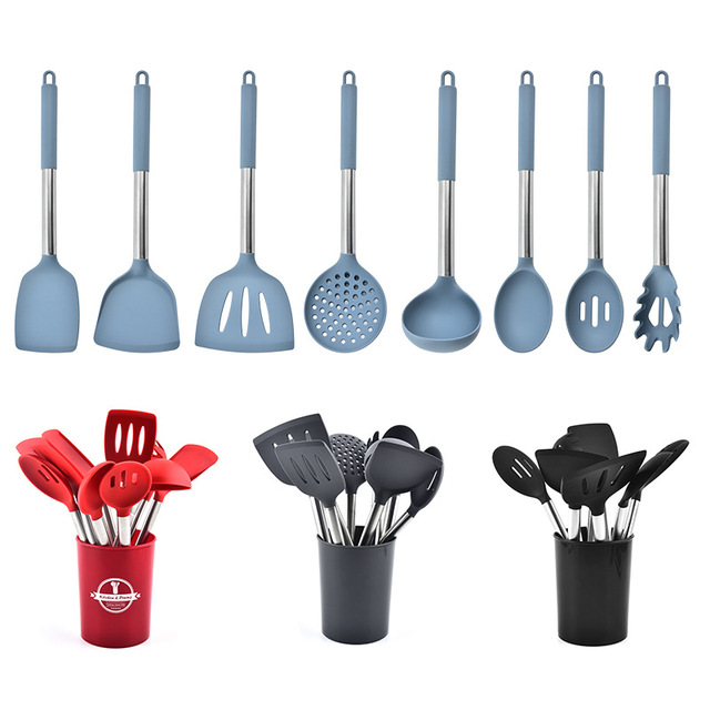 Silicone Kitchen Utensil Set with Holder, Heat Resistant Non-Stick Cooking Tools for Home Kitchen