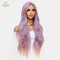 Perruque Ombrée Violet-Orange à Ondulations Souples en Fibre Haute Température, Boucles Longues et Volumineuses pour Femme, Usage Quotidien, Vacances, Cosplay, 30 Pouces
