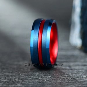 Ювелирное изделие Gentdes: кольцо из вольфрама синего цвета с матовой отделкой, с красными канавками, обручальное кольцо из вольфрама, <span class=keywords><strong>3</strong></span> в <span class=keywords><strong>1</strong></span>. - Product Image 3