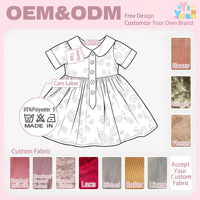 Robe florale à taille froncée pour filles, col Peter Pan classique, manches courtes, décorations boutonnées, motif personnalisé disponible