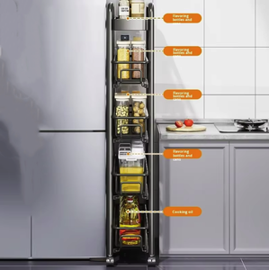 Estante de almacenamiento rodante de espacio estrecho, gabinete organizador de baño de cocina extraíble delgado <span class=keywords><strong>con</strong></span> ruedas, estante de acero al carbono multicapa - Product Image 5