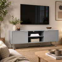 Meuble TV minimaliste avec rangement, console de divertissement moderne avec étagères et armoires ouvertes