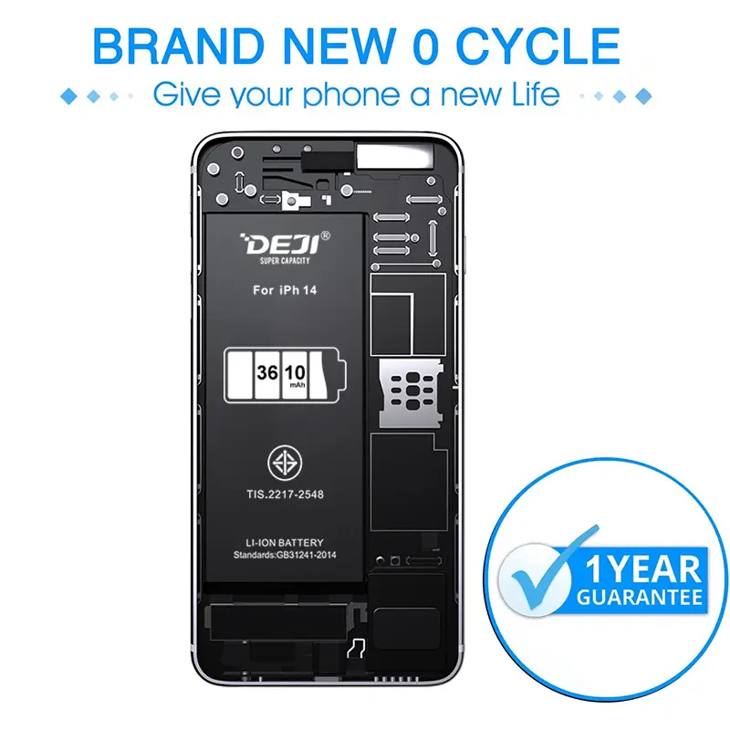 Deji giá thấp điện thoại tiêu chuẩn dung lượng pin điện thoại di động cho Iphone 14 pin