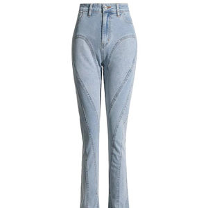 Fashion celana <span class=keywords><strong>Jeans</strong></span> wanita perca warna kontras, <span class=keywords><strong>Jeans</strong></span> ramping lurus baru 2024 - Product Image 1