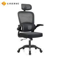 Chaise de bureau moderne à dossier haut en maille, avec soutien lombaire réglable, accoudoirs fixes ergonomiques, pivotante à 360°, inclinable, base en métal