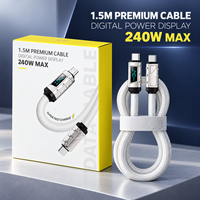 Câble USB-C vers USB-C 1,5 m 240 W avec affichage numérique, E-Marker, tressé en nylon, pour accessoires d'ordinateur portable, vente en gros