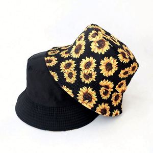 Chapeau Bob Réversible Personnalisé en Soie Sérigraphiée Tournesol, Portable, Respirant, Protection Solaire, 5 Panneaux, Vente en Gros - Product Image 1