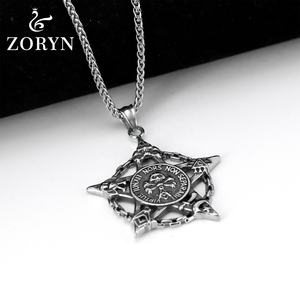 Colgante Masónico de Calavera con Pentagrama de Acero Inoxidable, Joyería de Moda Gótica Punk Vintage Oculta Mística de Acero de Titanio para Hombre - Product Image 3