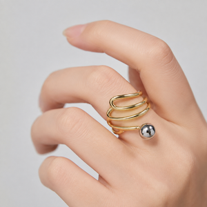 Sculptural Pearl Open <b>Ring</b> Stainless <b>Steel</b> 14K Gold Vacuum Plated Adjustable Layered Statement <b>Ring</b> 18.1 × 7.9 mm - Product Image 5